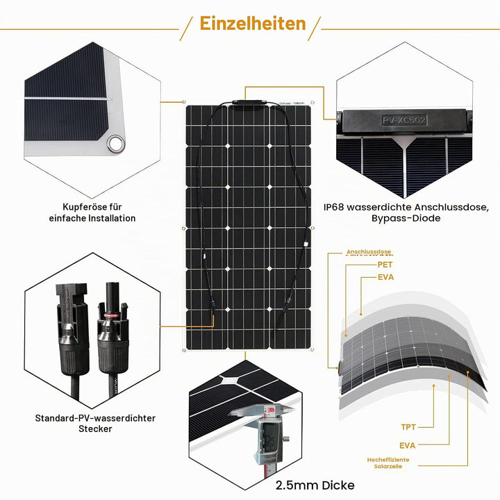 100Watt Flexible Solar Panel Tragbare 18V Monokristallines Solarmodul hocheffiziente Solarpanels sin