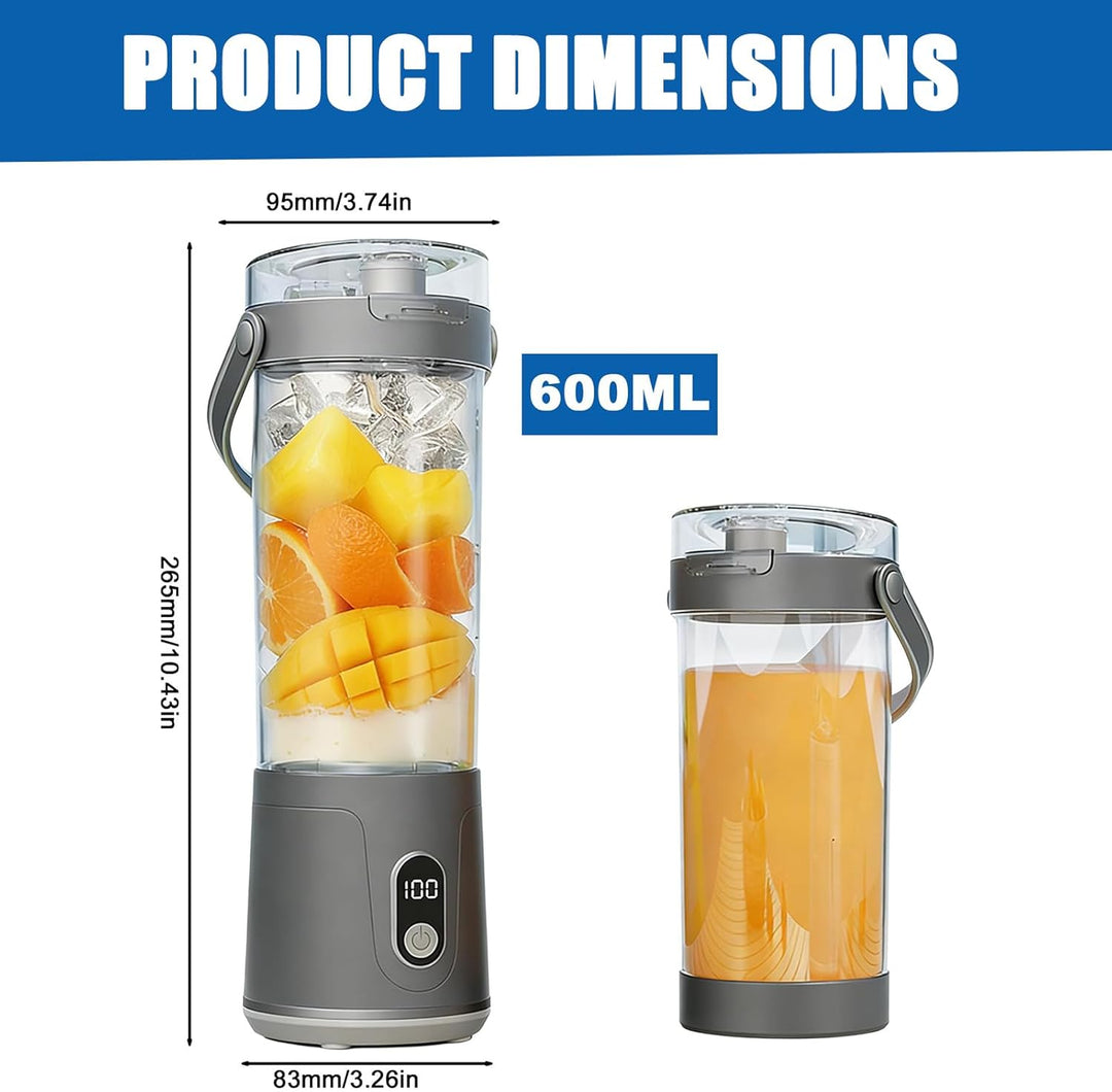 Smoothie Maker To Go, Tragbarer Mixer 600 ml Wiederaufladbarer Mixer Smoothie Maker mit Reisedeckel