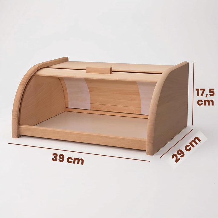 Brotkasten Holz XL mit grosser Öffnung und Rolltop - Brotbox aus Buchenholz für lang anhaltende Fris