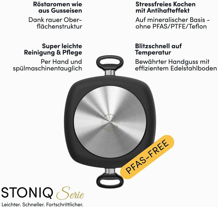 Hoffmann STONIQ Bräter 28×28 cm, 4,7 l, Aluguss, PFAS-freie IQ-SHIELD Antihaftbeschichtung, Induktio