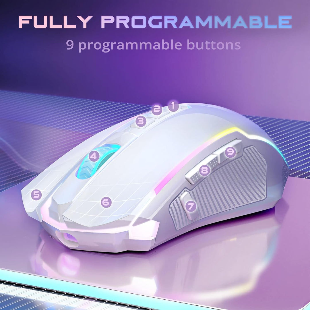 Redragon Gaming Maus Kabellose, RGB Wiederaufladbare Gaming-Maus mit 9 Macro Editing Programmierbare