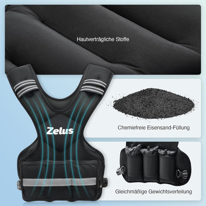 ZELUS Gewichtsweste Verstellbar 0,5-10,5kg / 0,5-20,5kg Trainingweste mit 20 Einstellbaren Gewichten
