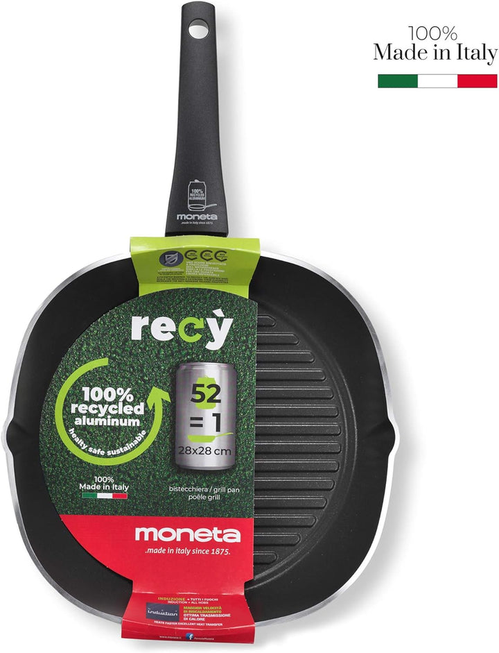Moneta Recy Grillpfanne 28 x 28 cm Ricla 52 Dosen, Net Induction, Schwarz, Gehäuse aus 100% recycelt