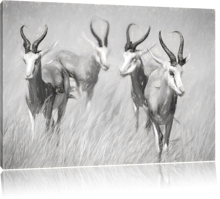 Pixxprint Tiere in Savanne als Leinwandbild/Grösse: 100x70 cm/Wandbild/Kunstdruck/fertig bespannt, 1
