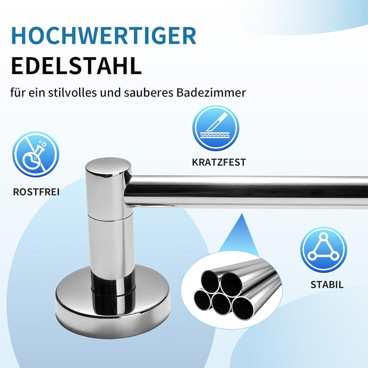 Handtuchhalter Edelstahl 60cm zur Wandmontage – Einzelne Handtuchstange mit Bohren – Rostfreier Bad