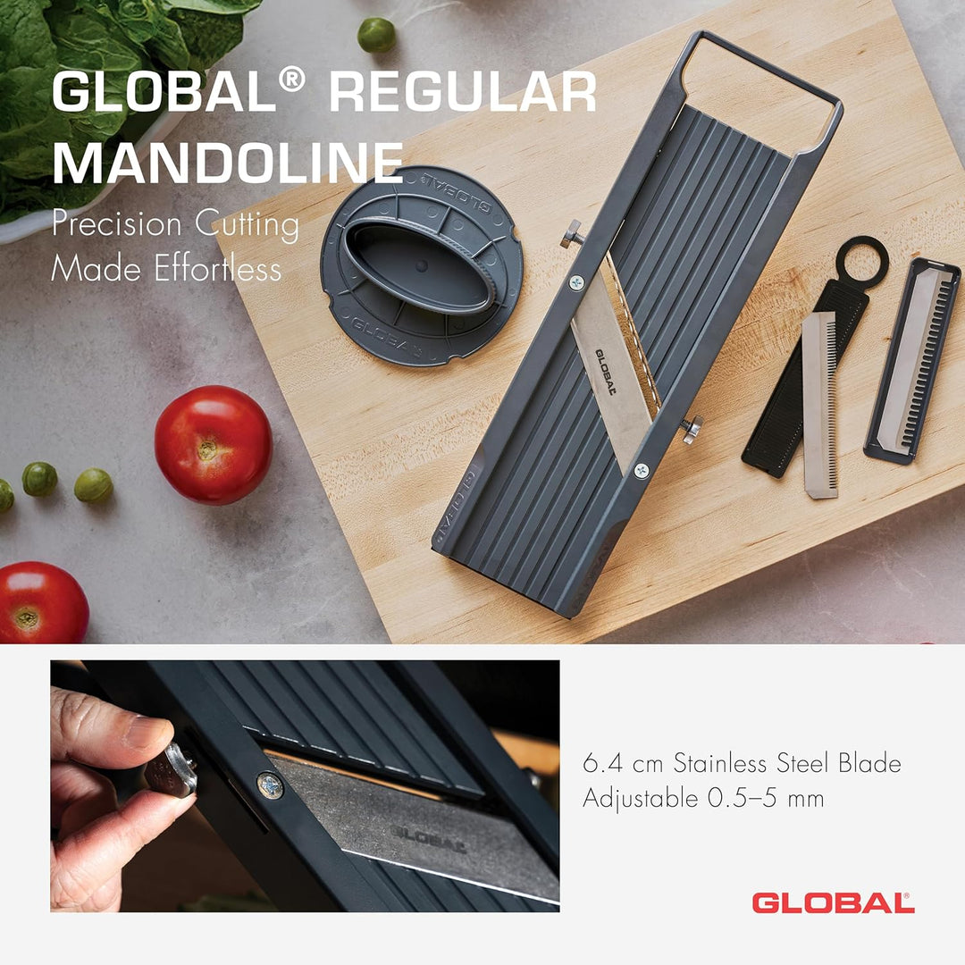 GLOBAL Mandoline GSL-64/BC – Premium Gemüsehobel 64 mm | Mit 3 Julienne-Klingen & Fingerschutz | Stu