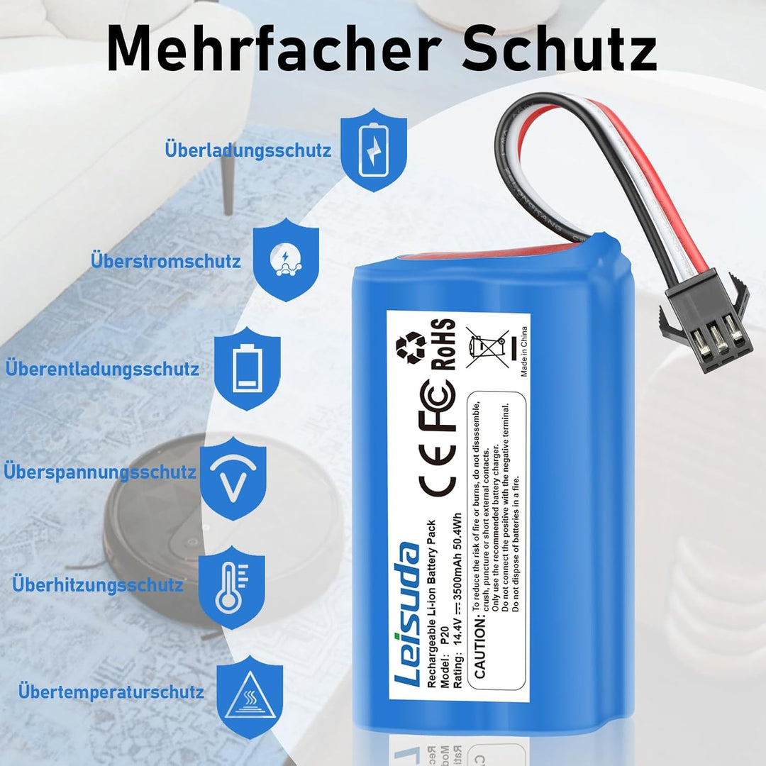 Ersatzakku für AIRROBO P20 Roboterstaubsauger, 14.4 V 3500 mAh Lithium-Ionen-Akku mit Mehreren Schut