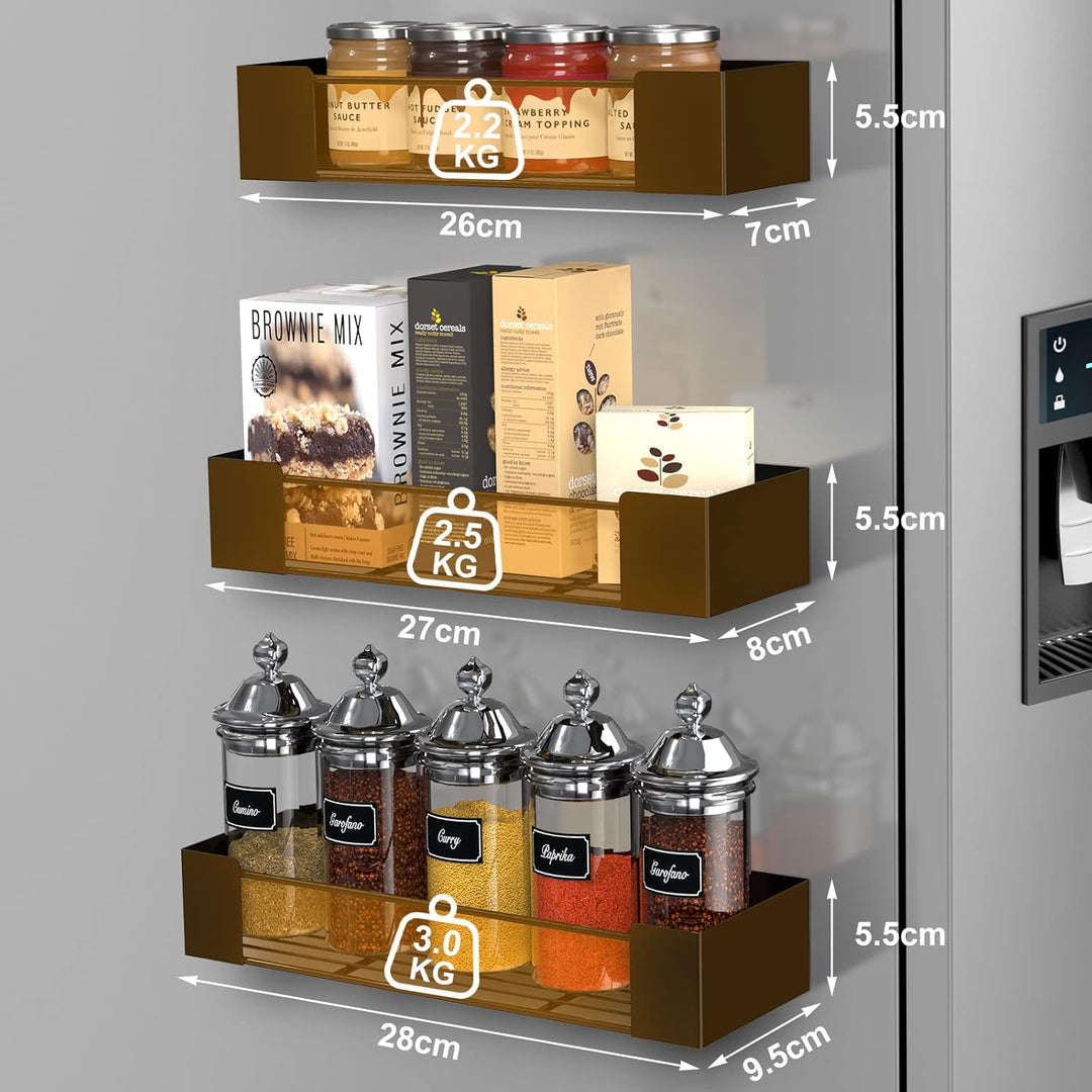 Golden Bell 3 Stück Gewürzregal Magnetisch, Magnet Regal Kühlschrank, Gewürzregal Ohne Bohren, Stark