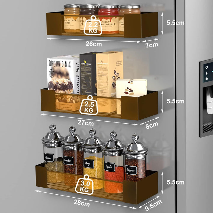 Golden Bell 3 Stück Gewürzregal Magnetisch, Magnet Regal Kühlschrank, Gewürzregal Ohne Bohren, Stark