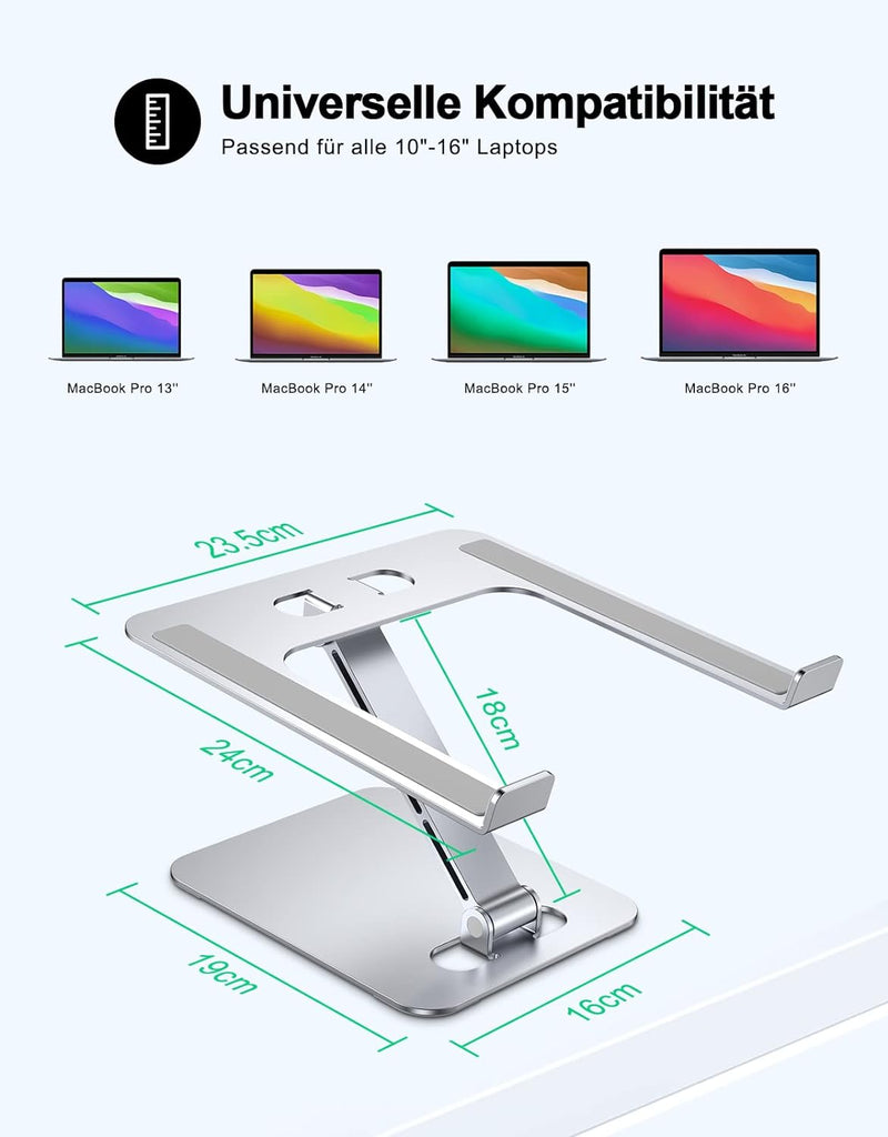 Glangeh Laptop Ständer Aluminium, Höhenverstellbar Laptop Stand aus Ergonomischer, Belüfteter Laptop