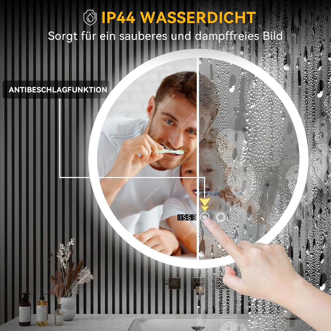 YU YUSING Badspiegel LED Rund Badezimmerspiegel mit Beleuchtung 50x50cm, 3 Lichtfarbe Einstellbare,