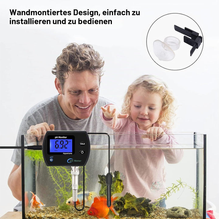 Aquarium pH Wert Messgerät, PH-990 Tragbares pH-Meter, pH Messgerät Wandmontage Wasseranalysator, Wa