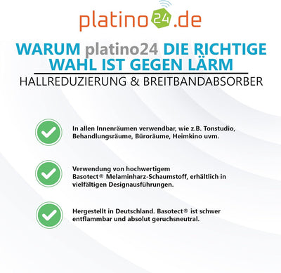 platino24 Schallabsorber aus Basotect G+®, 3 Absorberelemente Rechteck mit Fase, 825x275x50mm, Verbe