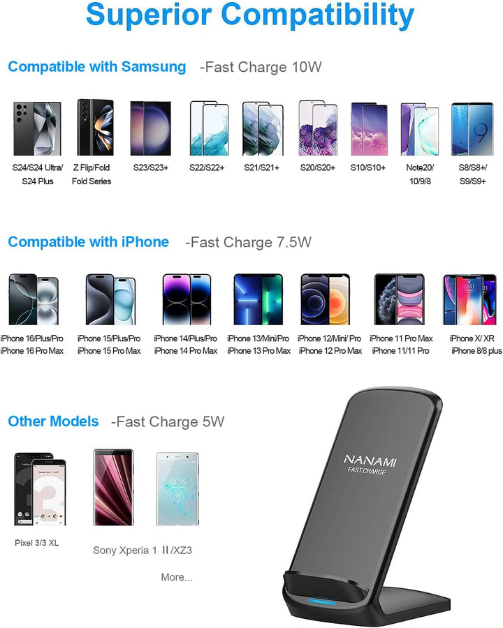 NANAMI Fast Wireless Charger, 10W Induktive Ladestation mit USB ladegerät für Samsung Galaxy S24/S23