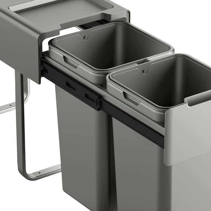 SVITA EM2x14 Einbaumülleimer 28L (2x14L) 2 Fächer mit Deckel Mülltrennsystem 2fach Küche Unterschran