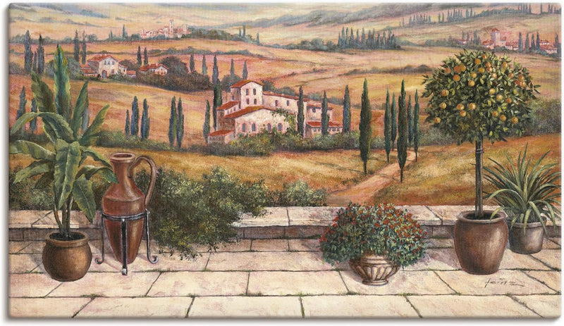 ARTLAND Leinwandbilder auf Holz Wandbild 70x40 cm Querformat Landschaft Italien Toskana Terrasse Url