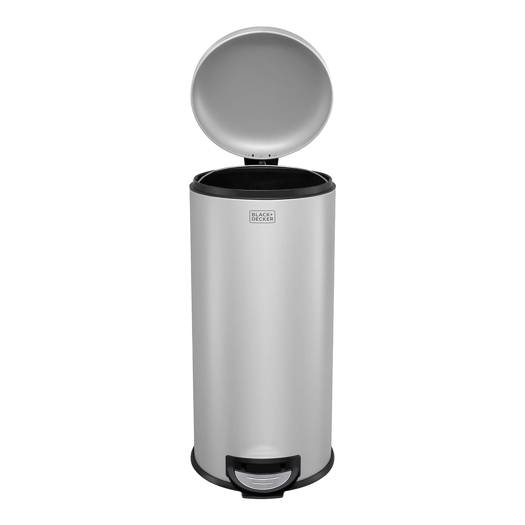 Black+Decker Treteimer mit Absenkautomatik, 30 l, Edelstahl, Grau
