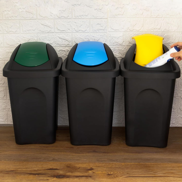 3x Schwingdeckel Mülleimer 30l gelb blau grün Gelber Sack Küche 3 Trash Bin Gelb-Blau-Grün 3 Stück,