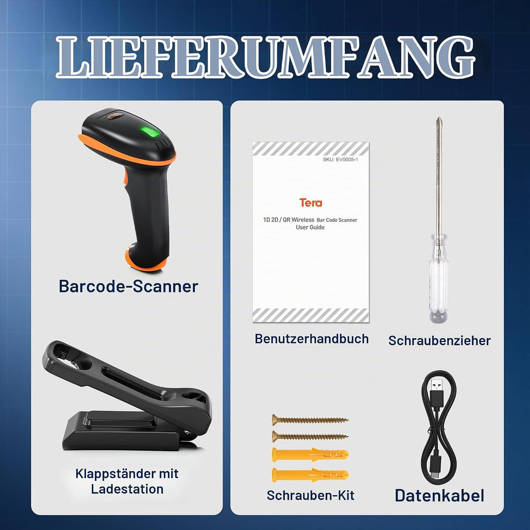 Tera Barcode Scanner wandhalterung 1D 2D QR Kabellos 2,4 GHz Wired USB 2,0 Kabelgebunden Handscanner