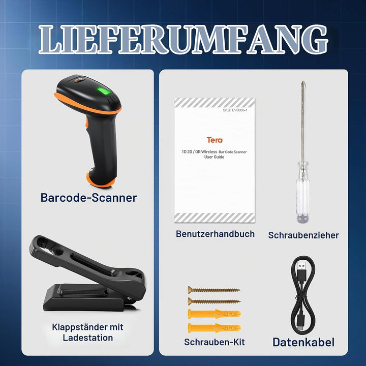 Tera Barcode Scanner wandhalterung 1D 2D QR Kabellos 2,4 GHz Wired USB 2,0 Kabelgebunden Handscanner