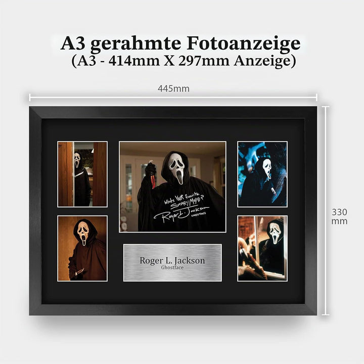 HWC Trading FR A3 Roger L Jackson Scream Ghostface Geschenke Geducktes Signiertes Autogramm Fotodisp