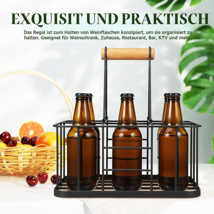 Flaschenträger Metall Getränketräger für 6 Flasche Grau Metallkorb Allzweckkorb Rotwein Sekt Bier Fl