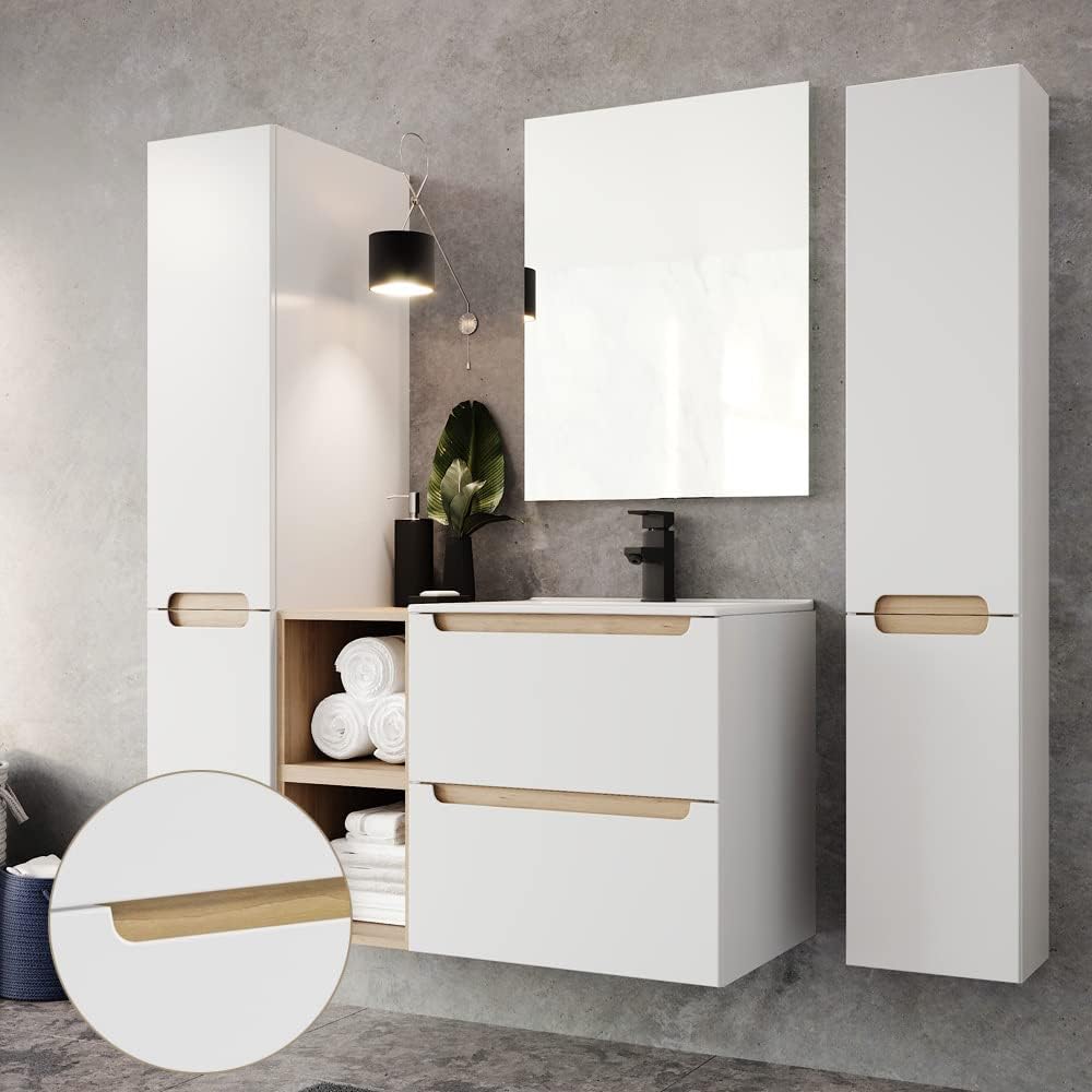 Lomadox Badmöbel Hängeschrank/Unterschrank,180° drehbar Hochglanz weiss lackiert, mit 3 Griffblenden