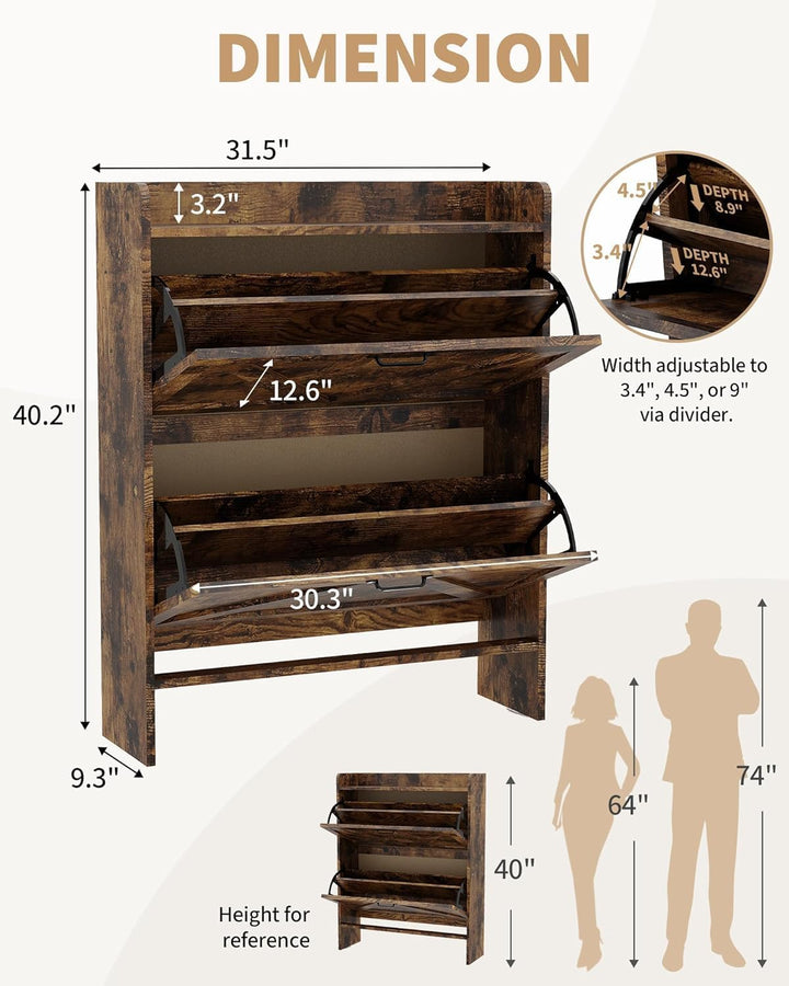 Breit 80 X24x100 Hoch cm Schuhschrank Mit 2 Klappen, Verstellbare Zweistufige Regalböden, Schmal Sch
