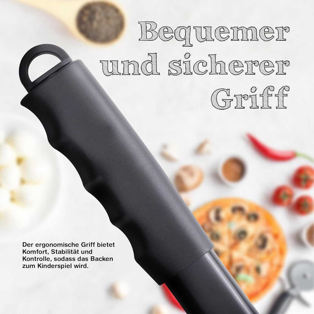 Pizza Lover® hochwertiger Pizzaschieber perforiert 30 x 30 cm Pizzaschaufel aus harteloxiertem Alumi