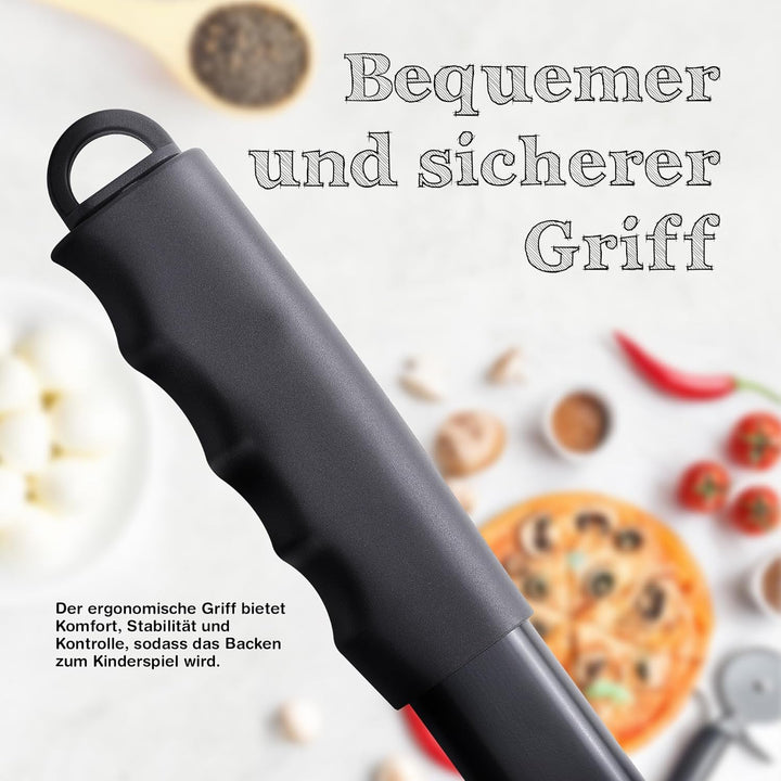 Pizza Lover® hochwertiger Pizzaschieber perforiert 30 x 30 cm Pizzaschaufel aus harteloxiertem Alumi