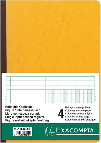 Exacompta 17040E Mehrkolonnenheft (DIN A4, 21 x 29,7 cm, gebunden mit 4 spalten auf 1 Seite und 34 Z