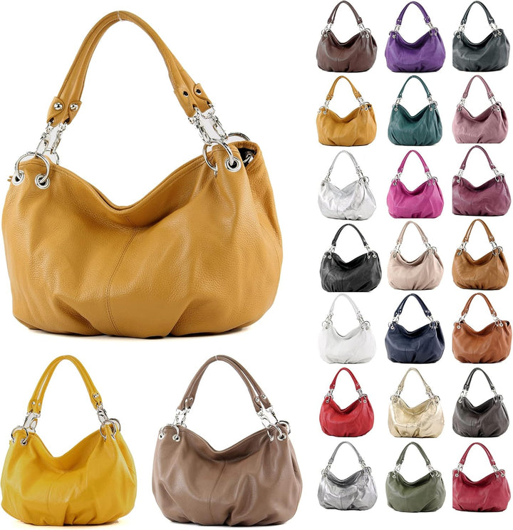 modamoda de - IT40 - ital. Damen Schultertasche aus Leder Dunkeltaupe Leder, Dunkeltaupe Leder
