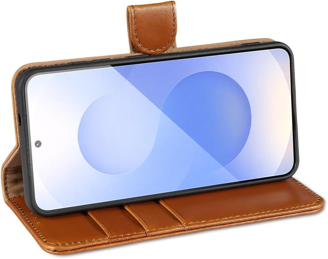 LENSUN Lederhülle für Samsung Galaxy S25 Echtleder, Handyhülle [Brieftasche][RFID Schutz][Standfunkt