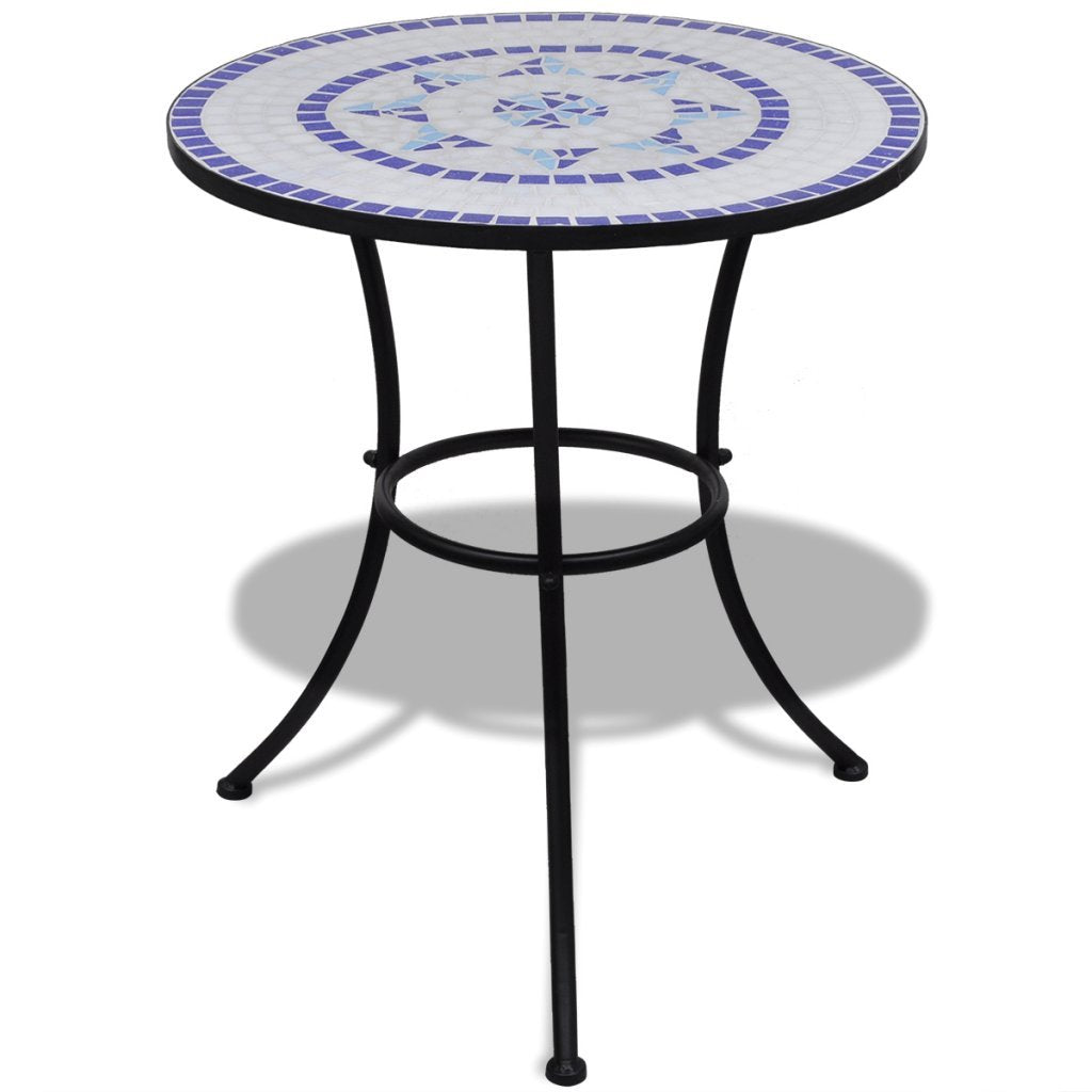 Anself Mosaiktisch Gartentisch Beistelltisch Rund Blau und Weiss 60 cm Blau und Wei?, Blau und Wei?