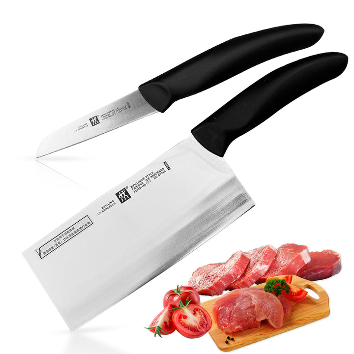 Zwilling Style Messerset 2 tlg Hackmesser 180mm + Gemüsemesser 8cm, Chinesisches Kochmesser, Breites