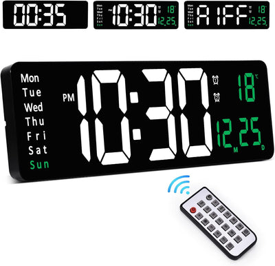 Wanduhr, 16" Wanduhr Gross Modern, Digitale Wanduhr mit Fernbedienung,Wanduhr Digital Lautlos mit 10