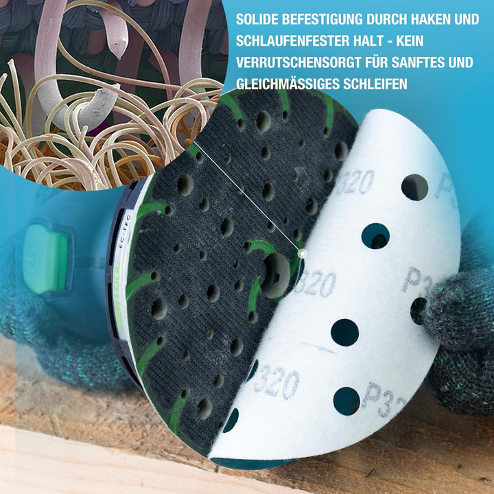 Schleifpapier 150mm Klettverschluss Blau 15 Loch 120 Körnung 50 Stück Keramik geeignet für Metall un