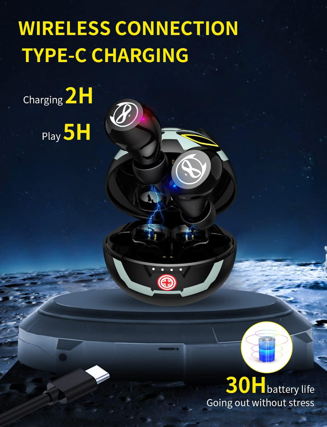 Togetface Bluetooth Kopfhörer In Ear, Süsser Cartoon Kopfhörer Kabellos mit Mikrofon, 32 Std Spielze