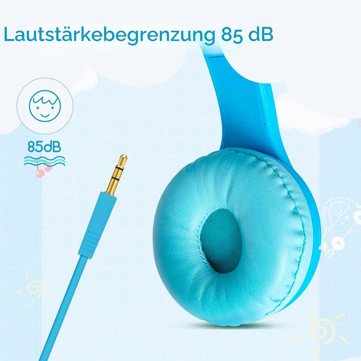 Olyre Kinderkopfhörer, Sichere 85 dB Lautstärkebegrenzung, Aufleuchtende Katzenohr-Kopfhörer für Kin