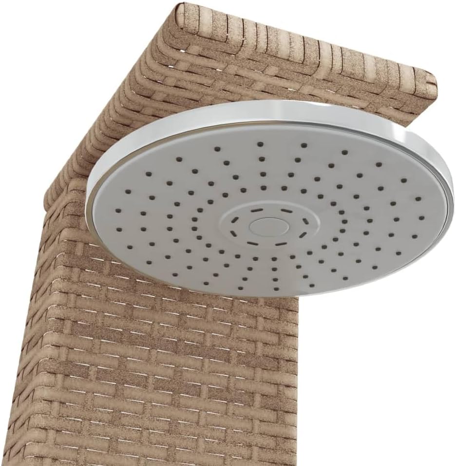 Faroom Rattan Gartendusche mit 180° Regenduschkopf Grosser Pooldusche mit Lattenboden Outdoor Dusche