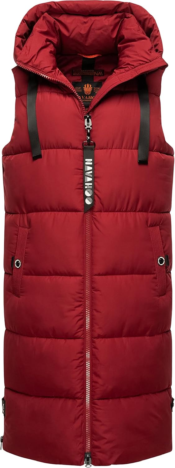 Navahoo warme Damen Winter Steppweste lang mit Kapuze Schnuffelchen XS-XXL XS Blood Red, XS Blood Re