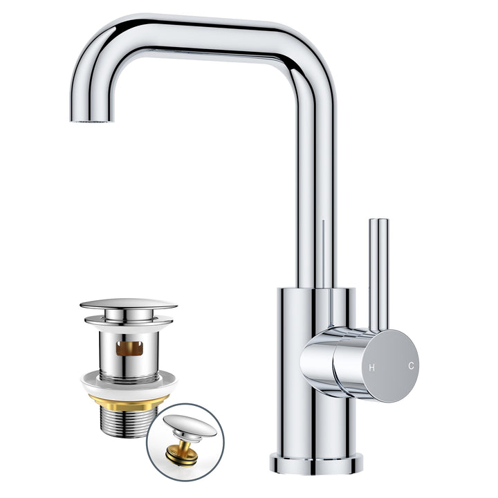 FORIOUS Wasserhahn Bad Hoch mit Ablaufgarnitur，360° Drehbar Edelstahl Waschtischarmatur Hoch mit War