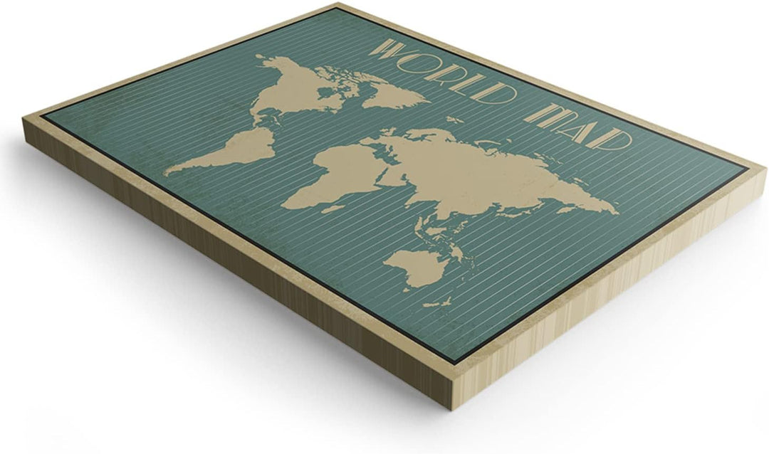 PICANOVA Weltkarte Art Deco 90x60cm - Premium-Leinwand-Kunstdruck - Leinwand-Druck-Wand-Kunst-Dekor-