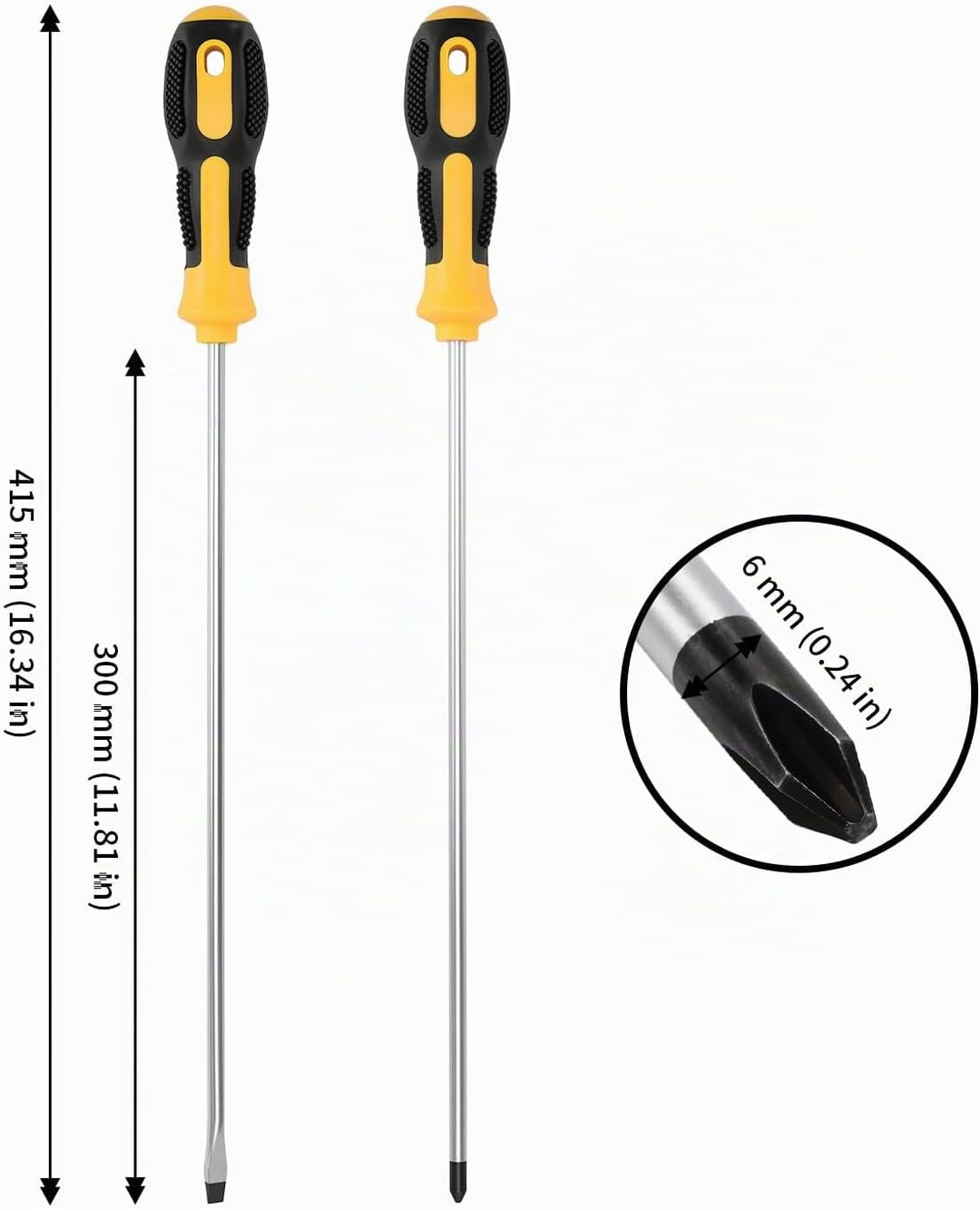4 Stück Schraubendreher Lang Set, 41,5 cm Schwarz Gelber Griff Schraubendreher, 2 Flachschraubendreh