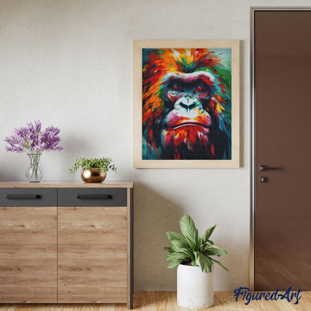 Figured'Art Diamond Painting Erwachsene 40x50cm Ganze Leinwand gerollt Orang-Utan Farbenfroh Abstrak