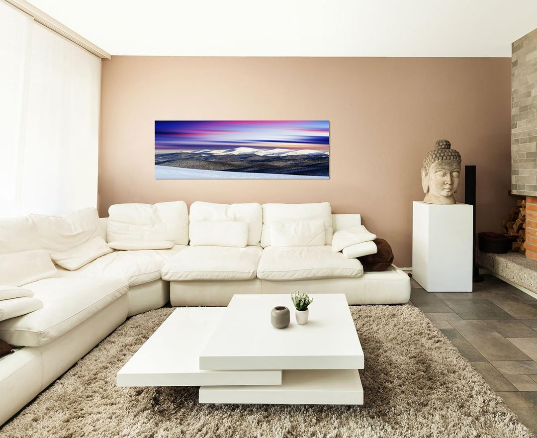 Paul Sinus Art Panoramabild auf Leinwand und Keilrahmen 120x40cm Winterlandschaft Berge Schnee Dämme