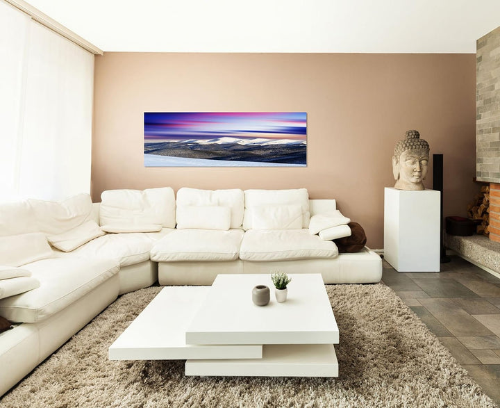 Paul Sinus Art Panoramabild auf Leinwand und Keilrahmen 120x40cm Winterlandschaft Berge Schnee Dämme