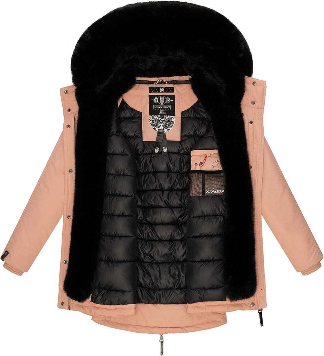 Navahoo Damen Warmer Winterparka mit doppelter Kunstpelz-Kapuze Sweety Deluxe XS-XXL XS Rose, XS Ros