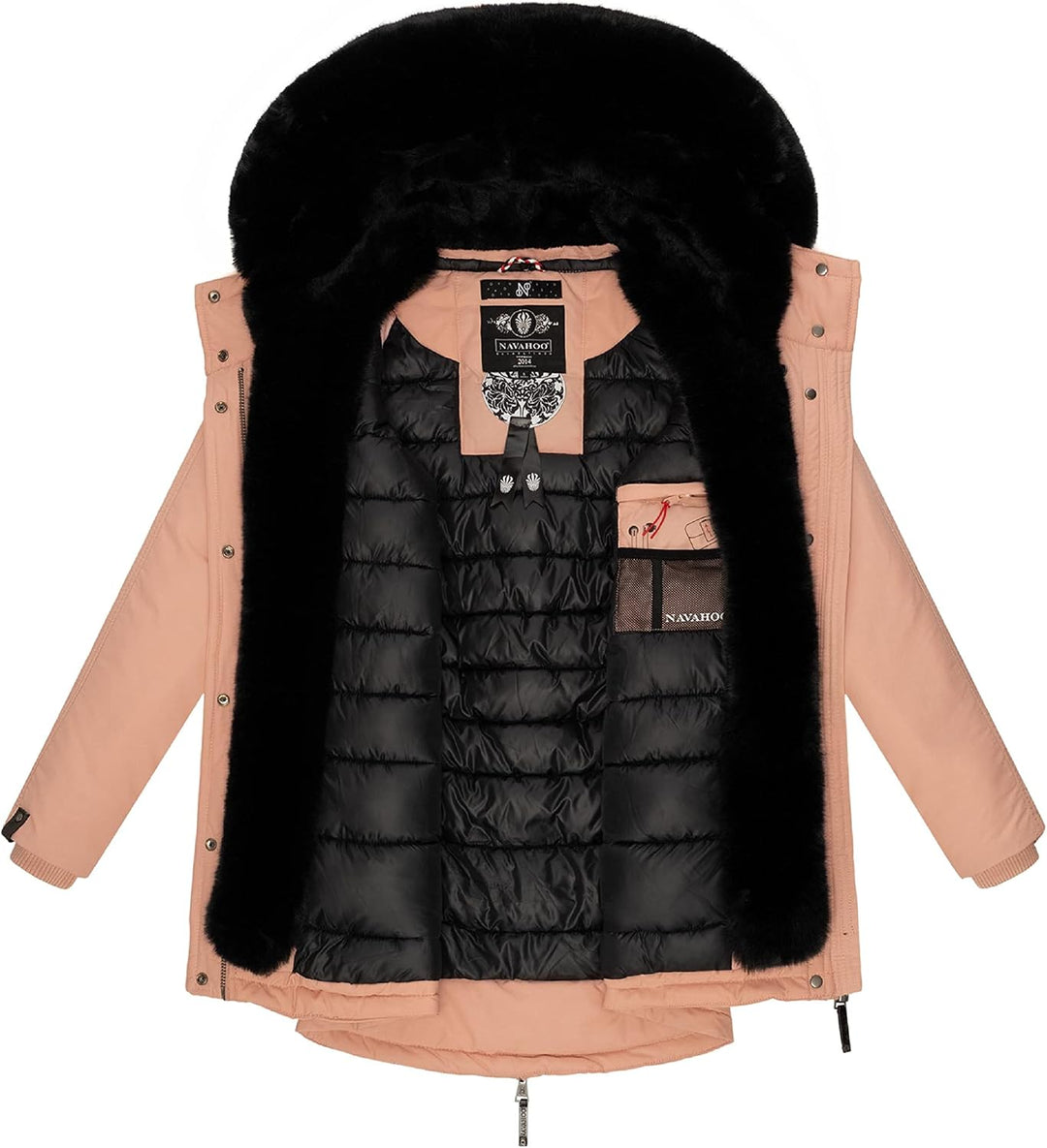 Navahoo Damen Warmer Winterparka mit doppelter Kunstpelz-Kapuze Sweety Deluxe XS-XXL XS Rose, XS Ros