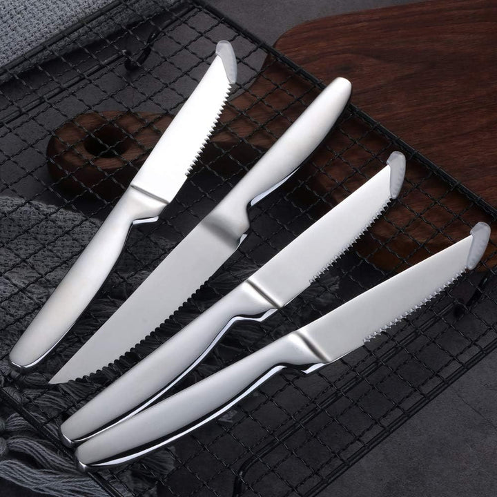 BISDARUN Steakmesser Set mit scharfem Wellenschliff Edelstahl 6-teilig Tafelmesser Silber Fleischmes